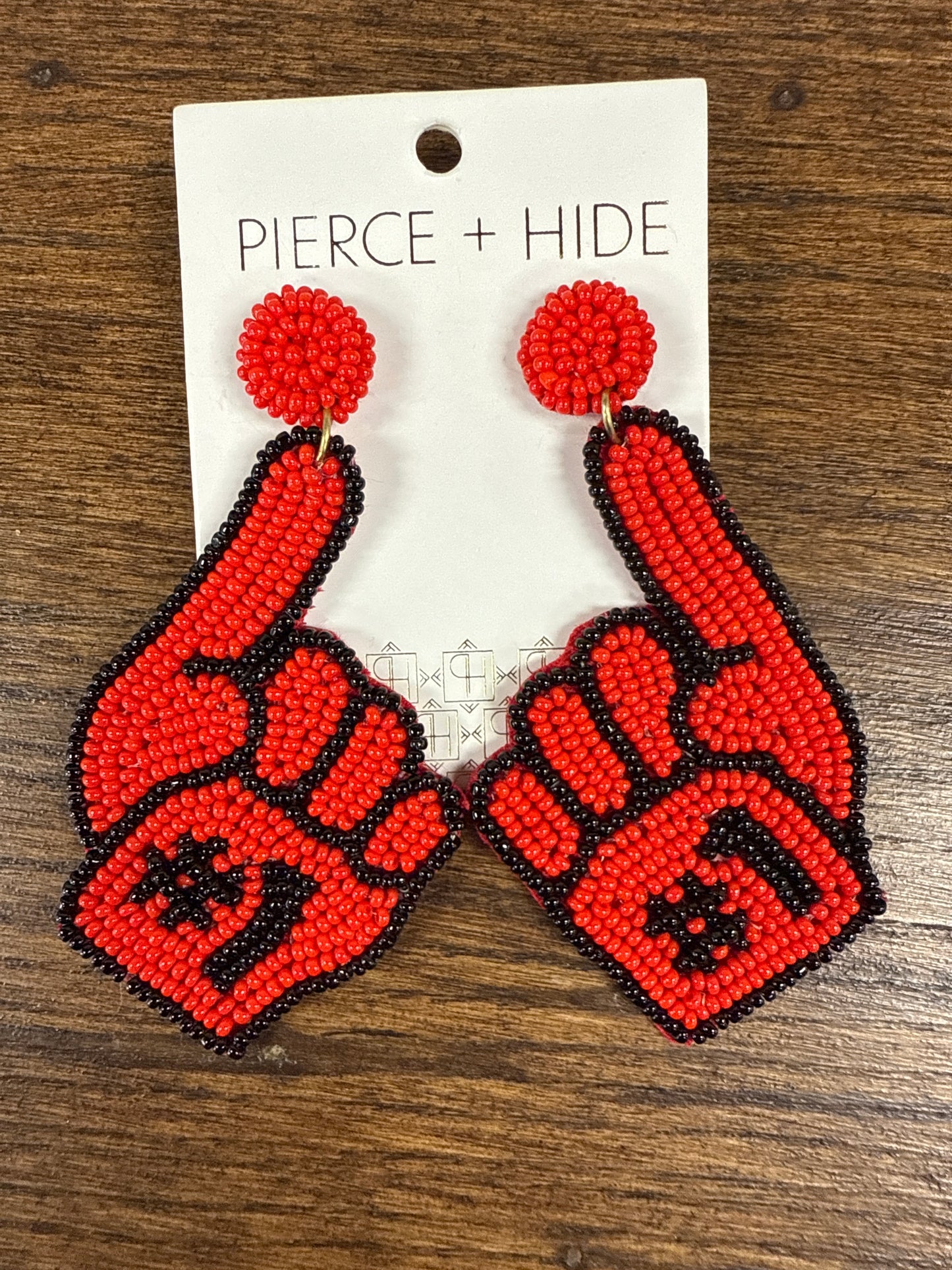 Red and Black Beaded #1 Game Day Earrings