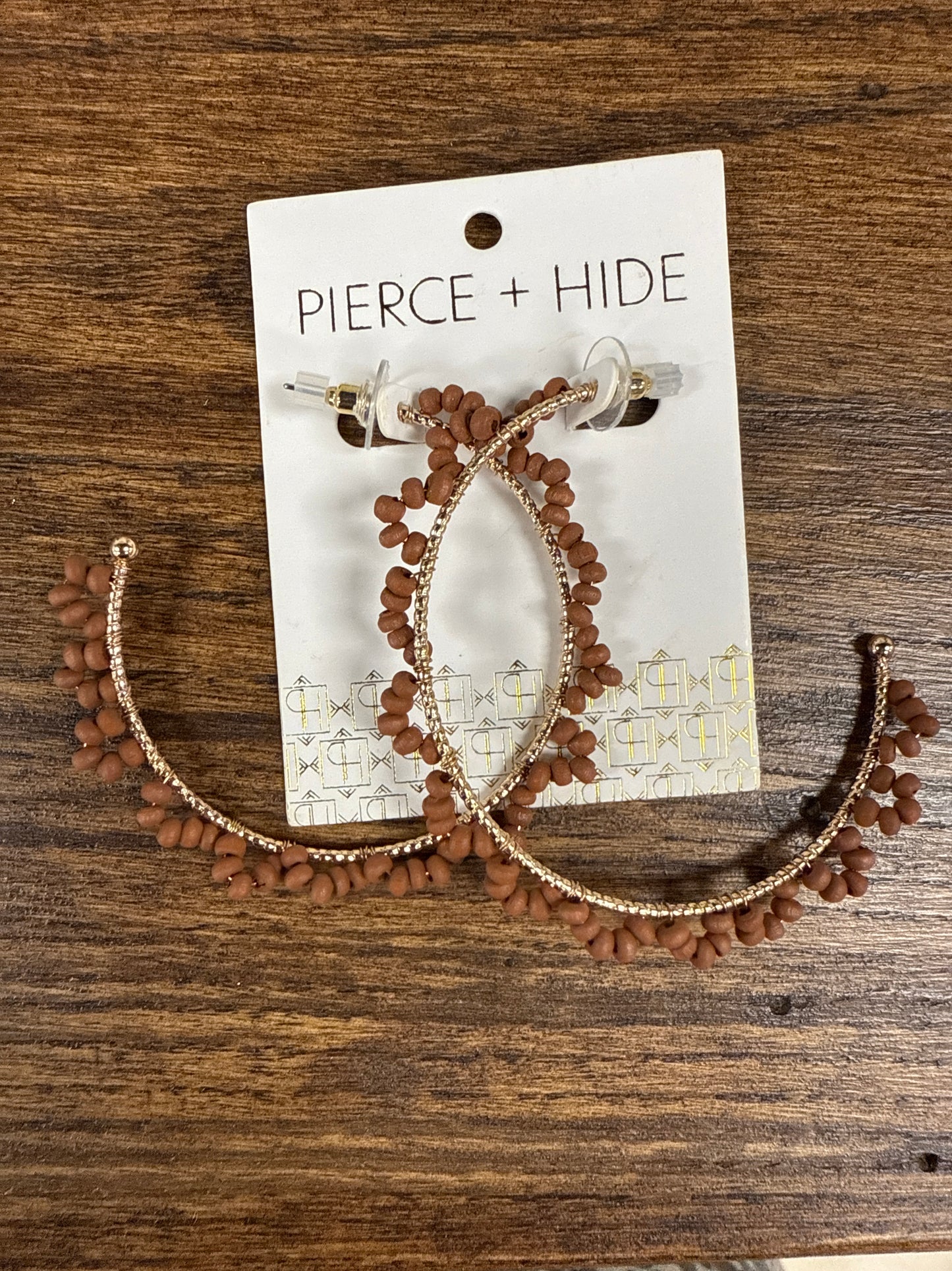 Brown Wood Beaded Wrapped Hoop