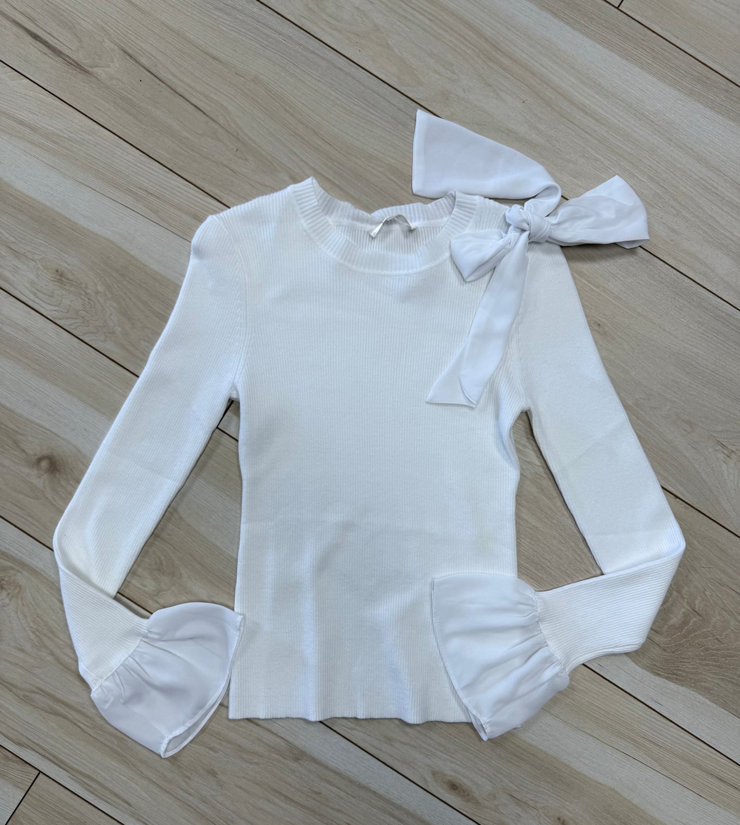 White Ribbed Shirt w/Bow