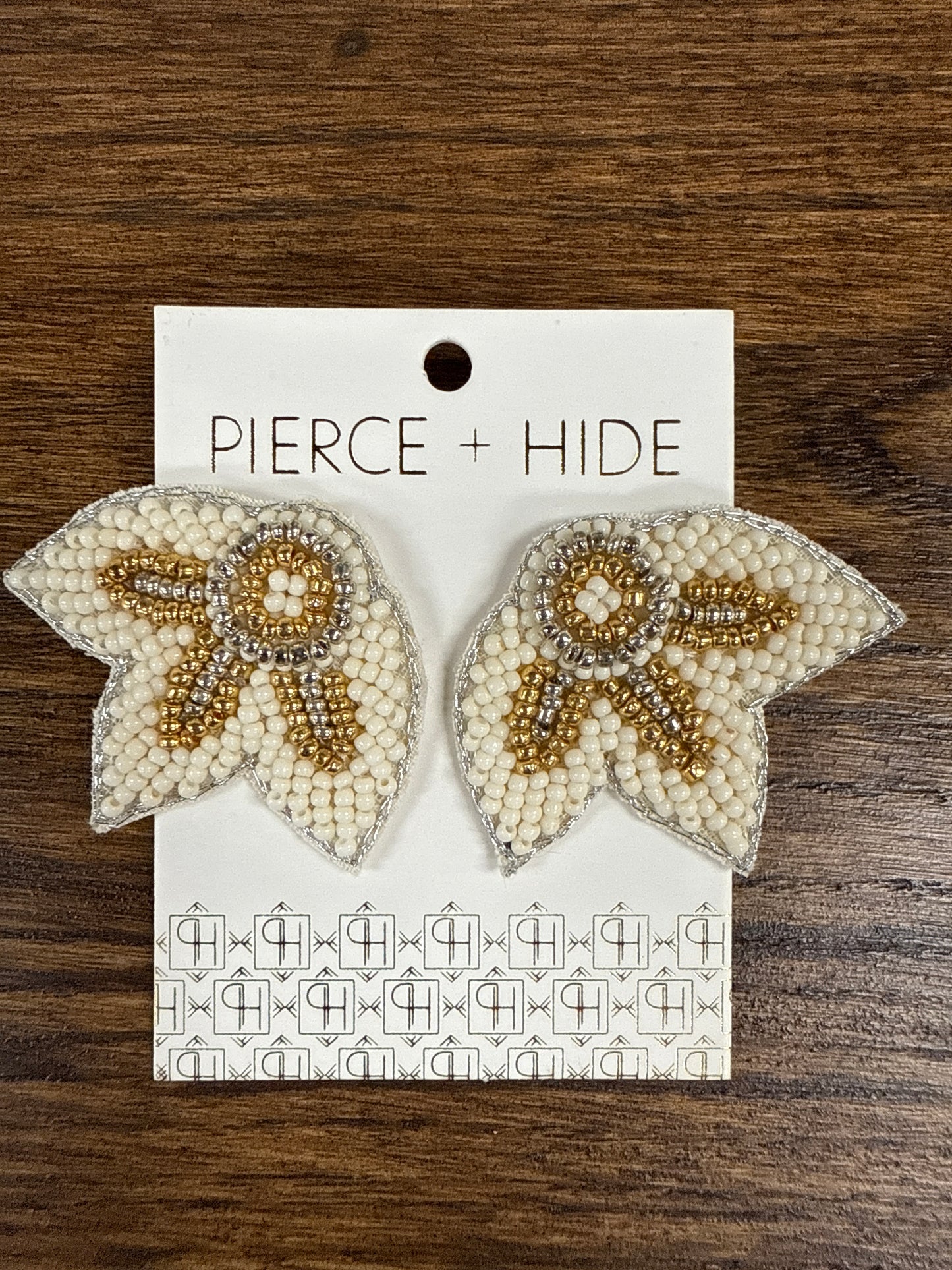 Cream + Gold Beaded Flower Wing Earrings