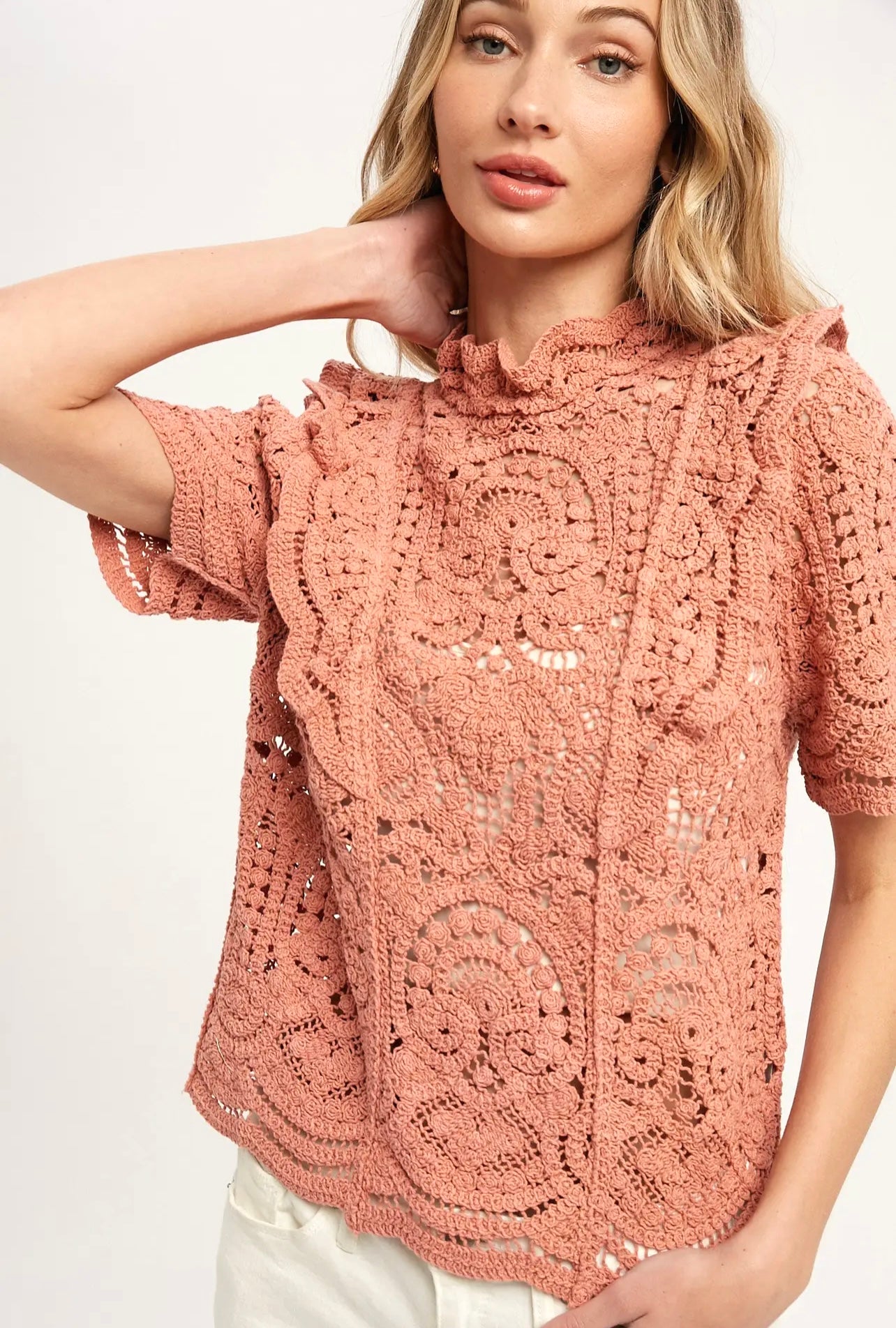 High Collar Crochet Top