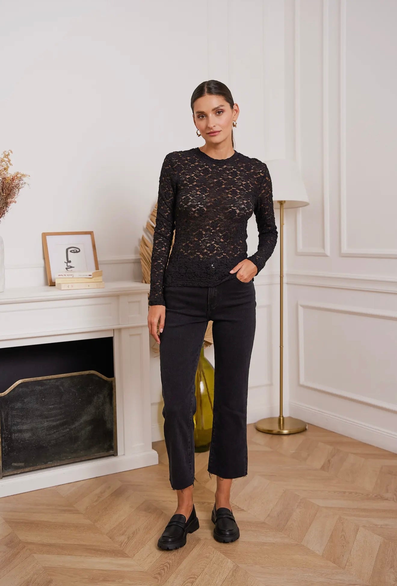 Black Transparent Lace T-shirt