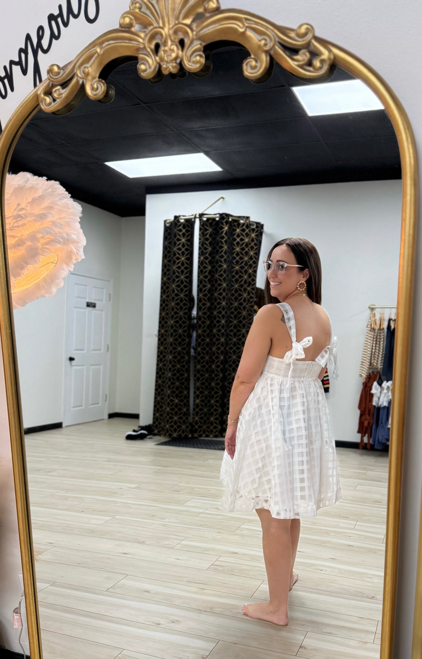 White Plaid Babydoll Dress