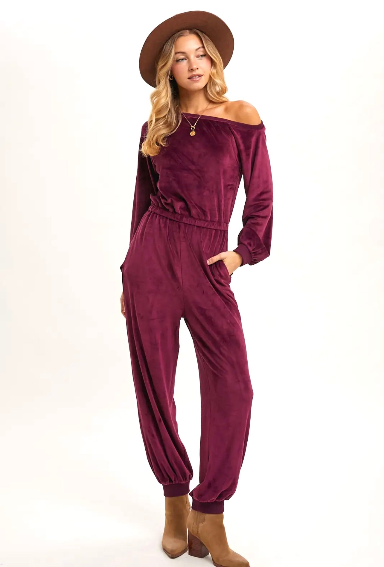 Velvet One Shoulder Jumpsuit