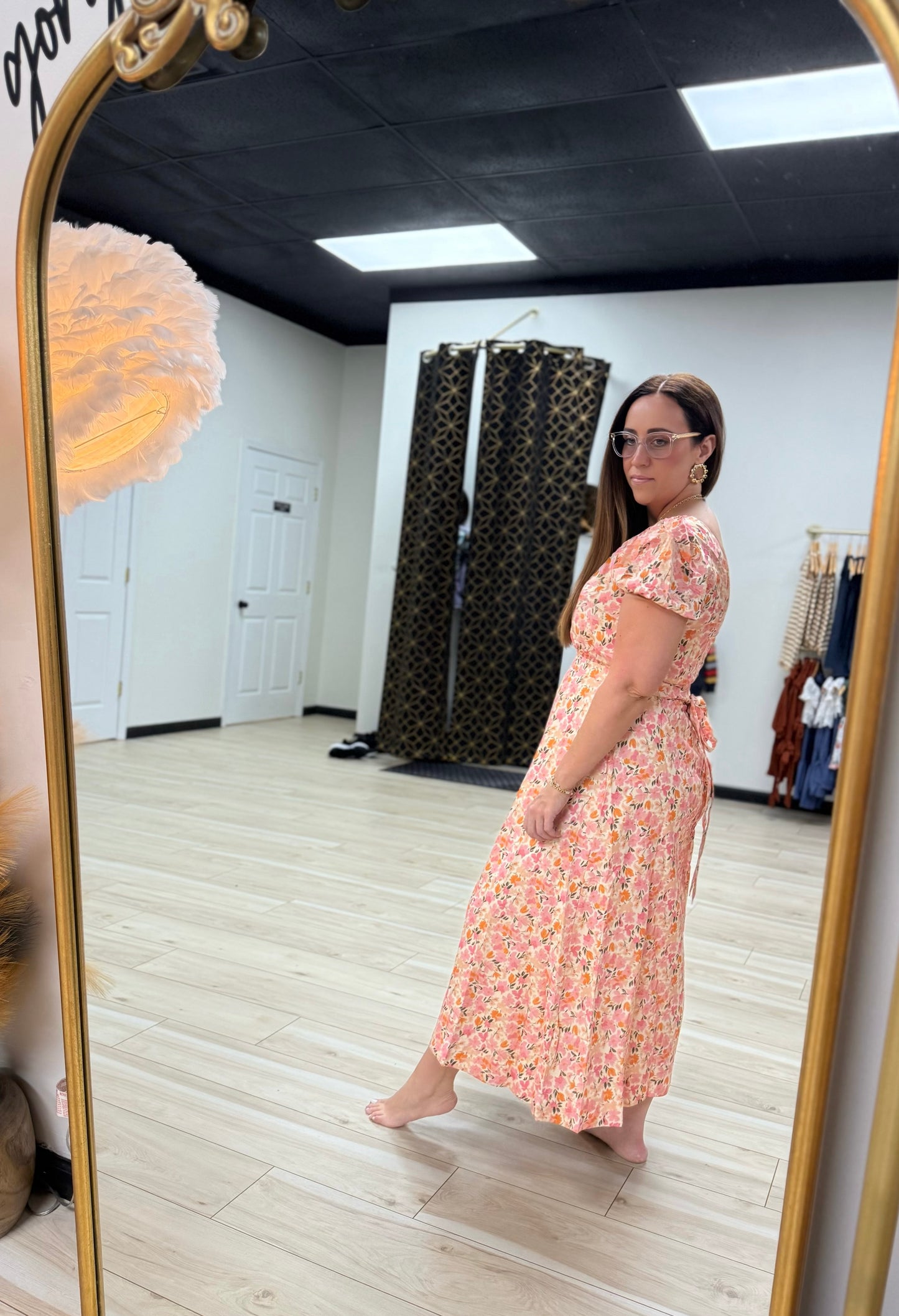 Flower Boat Neck Midi Dress
