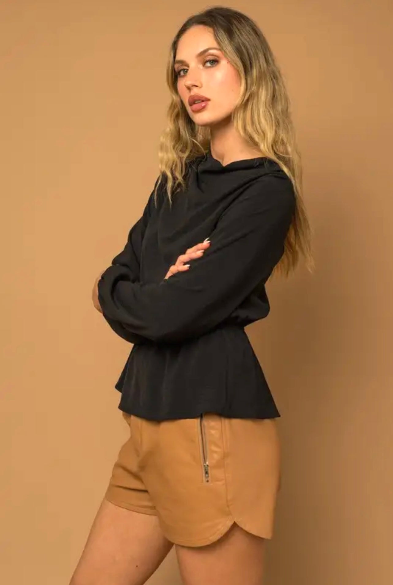 Black Cowl Neck Top