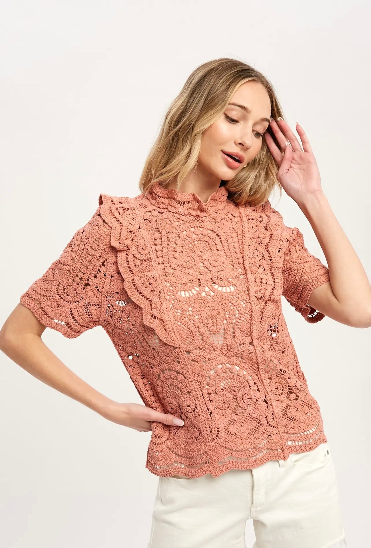 High Collar Crochet Top