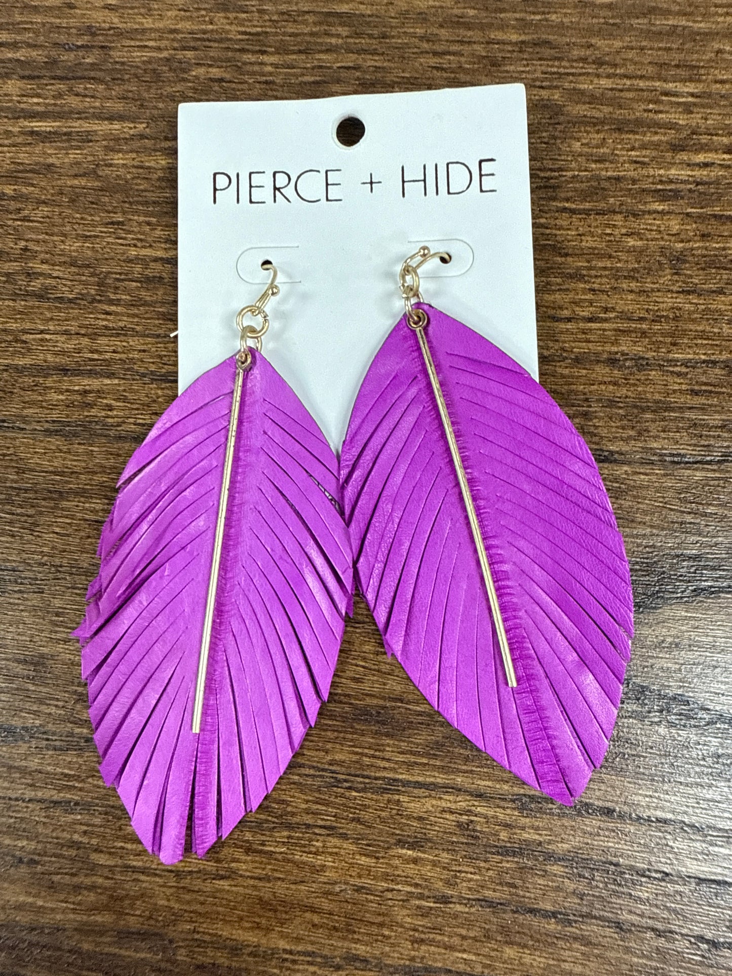 Fuchsia Leather Bar Fringe Earrings