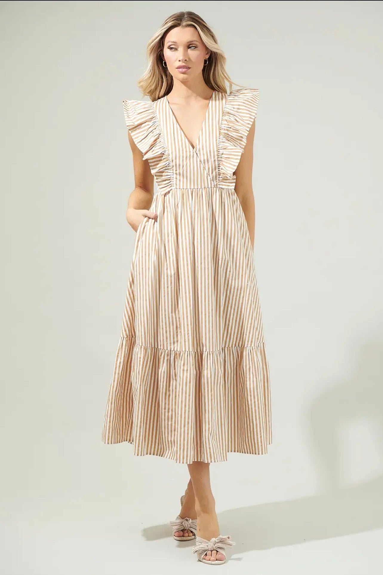 Luna Striped Taupe Dress