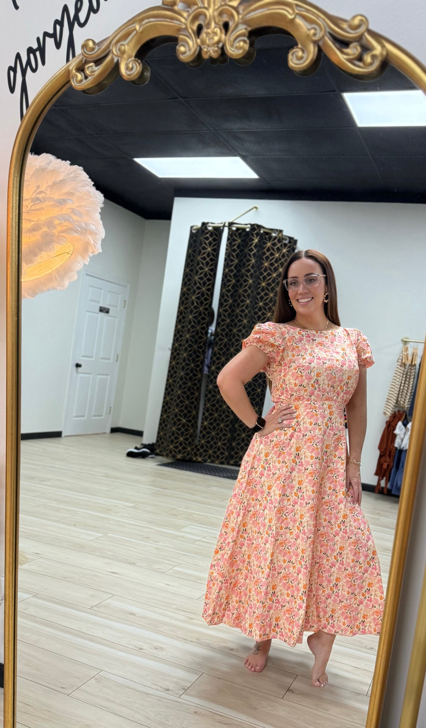 Flower Boat Neck Midi Dress