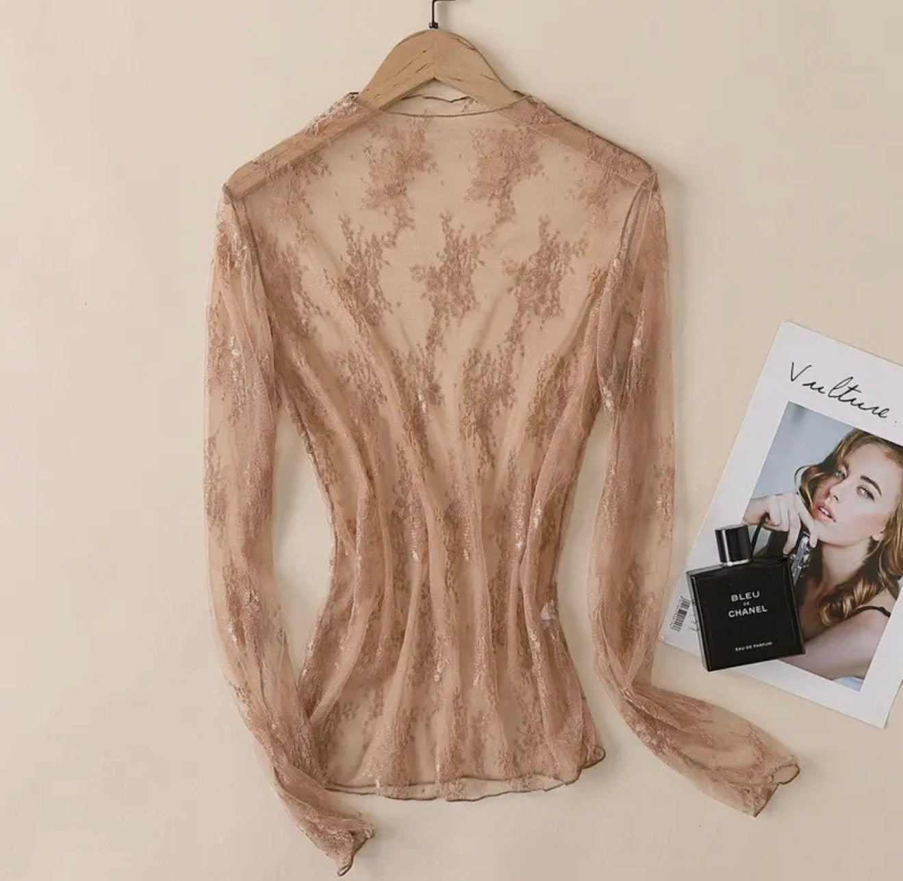 Light Tan Lace Mesh Top