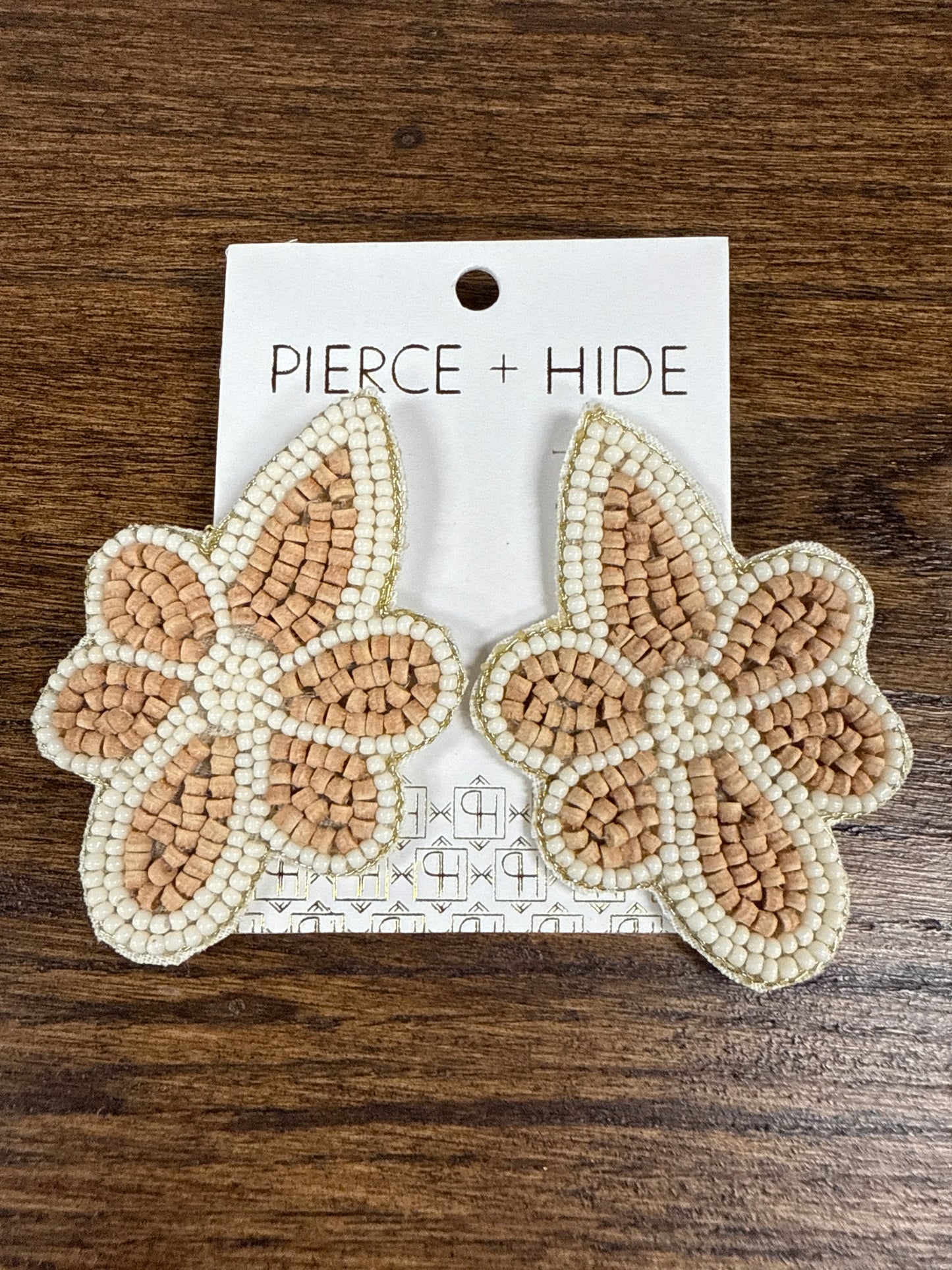 Wood Beaded Flower Earrings