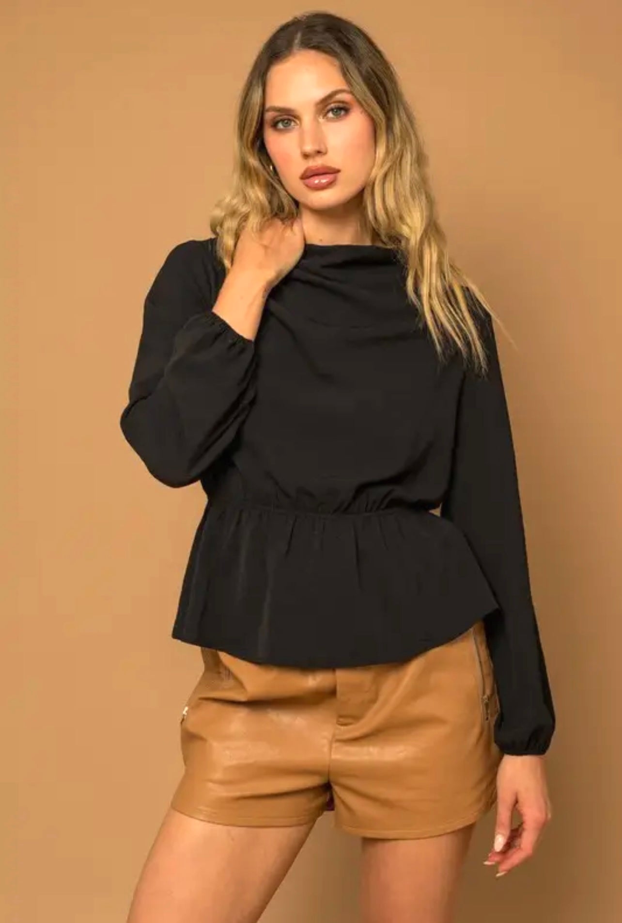 Black Cowl Neck Top