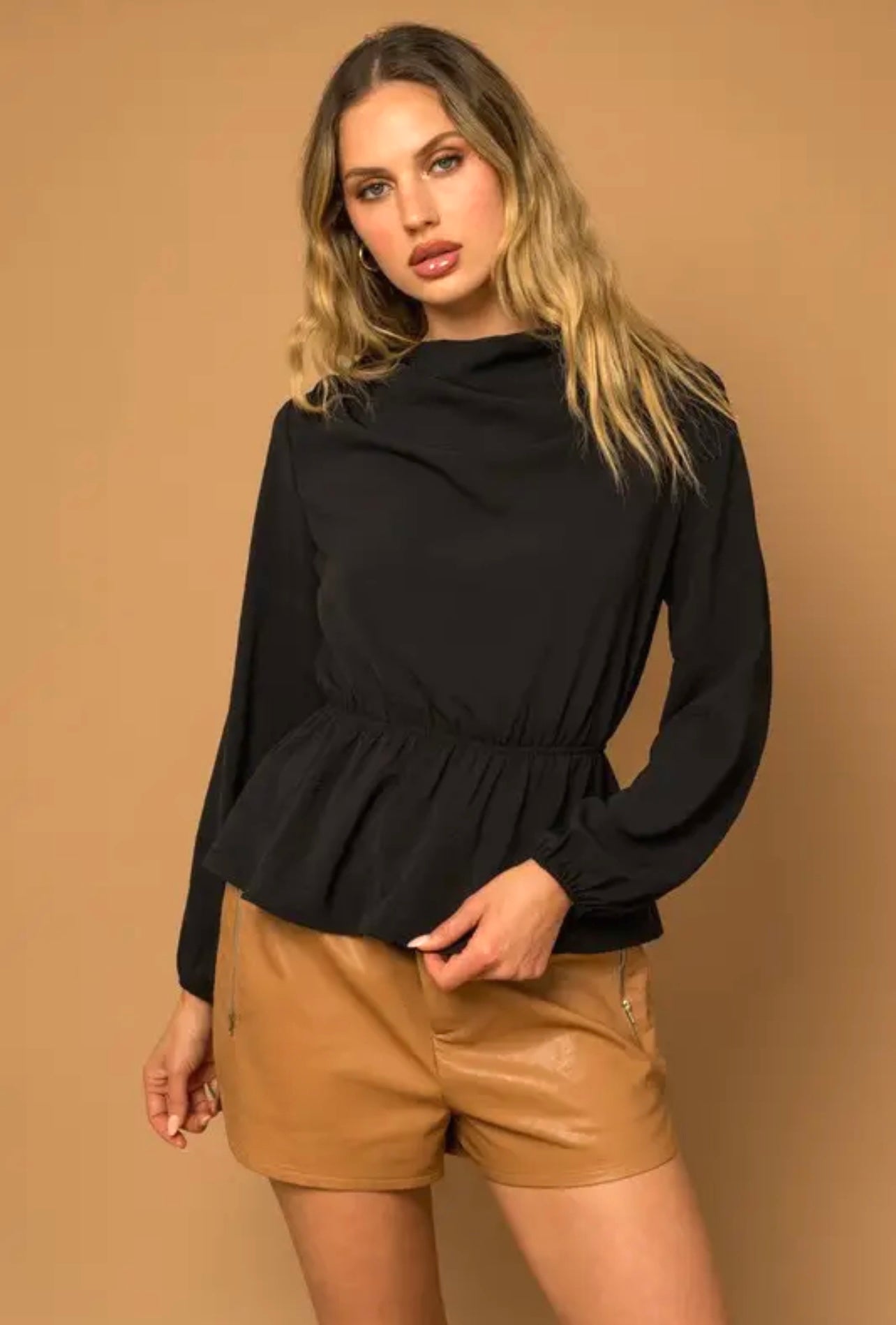 Black Cowl Neck Top