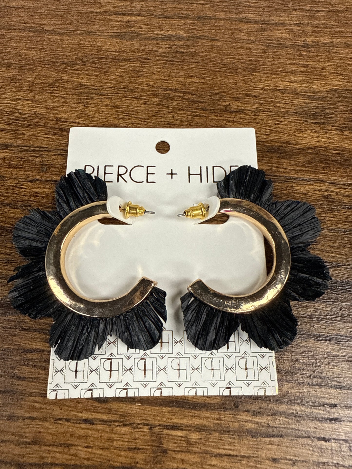 Black Raffia Petal Hoop Earring
