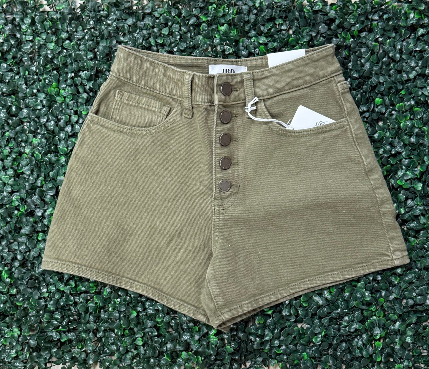 JBD Olive Button Down Clean Hem Shorts