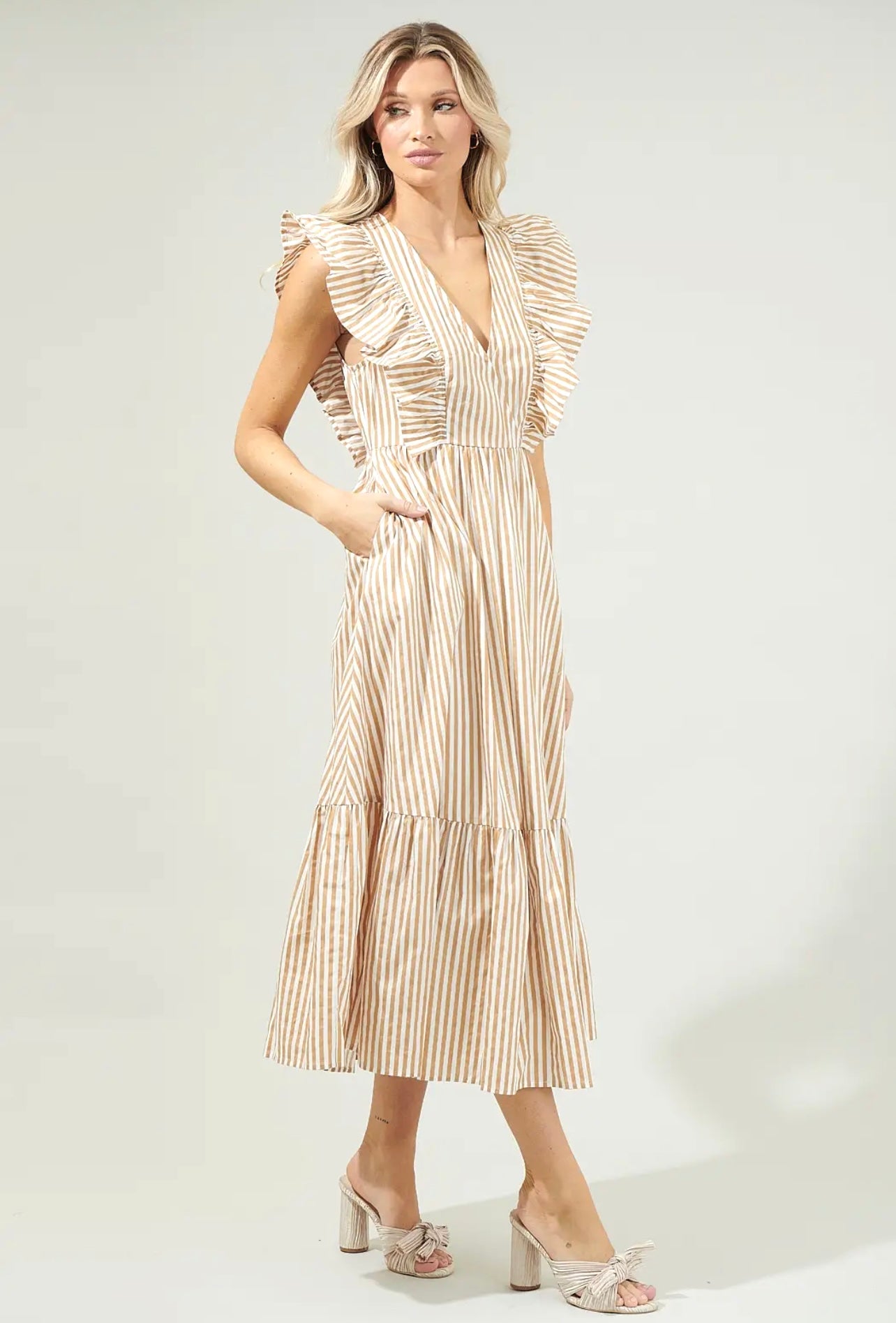Luna Striped Taupe Dress