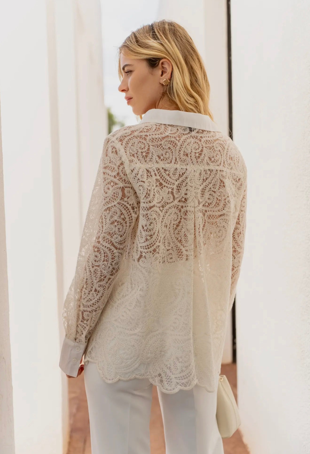 Lace Button Up w/Organza Detail