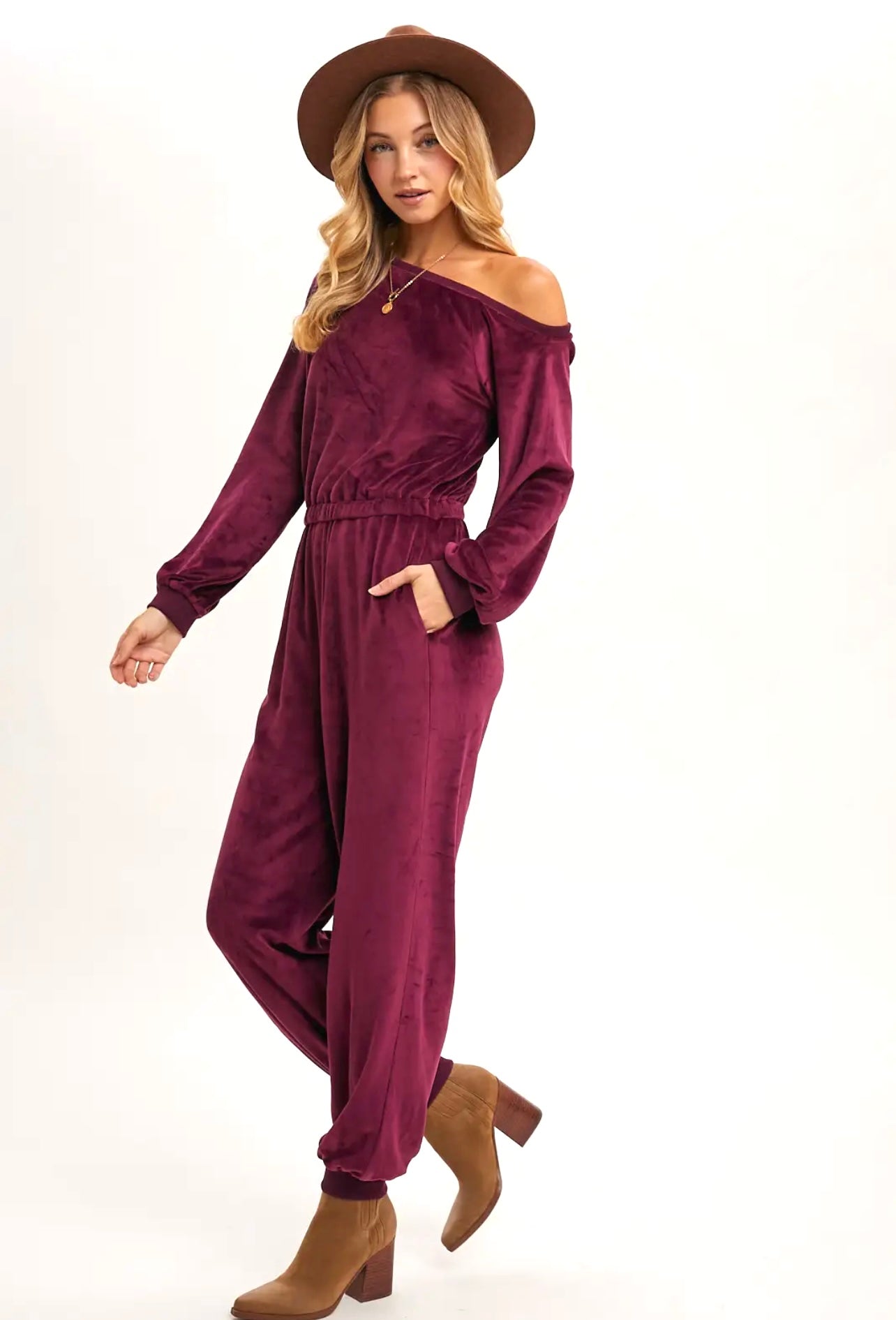 Velvet One Shoulder Jumpsuit