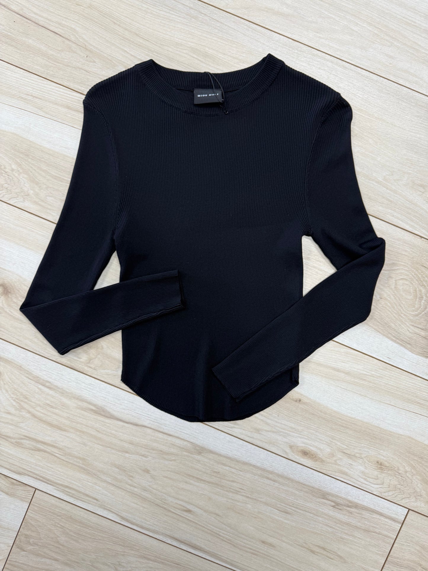 Ribbed Long Sleeve Top - Black