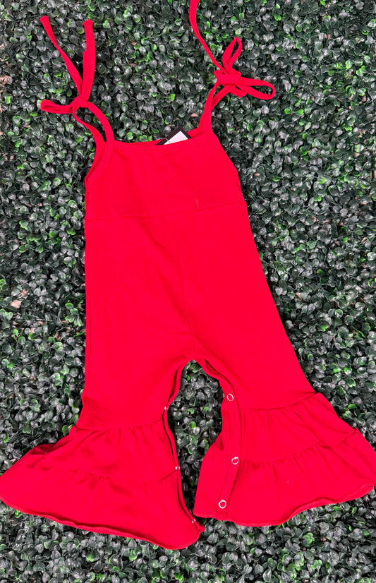 Ruffled Bell Bottom Romper - Red