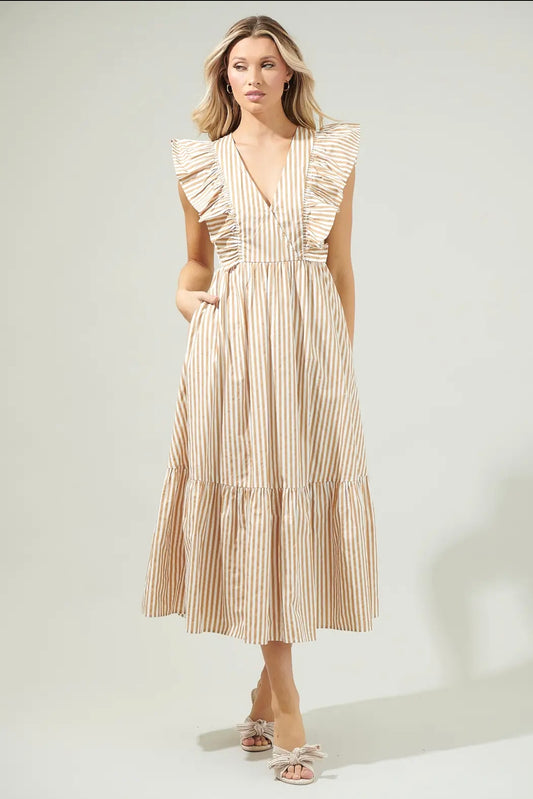 Luna Striped Taupe Dress