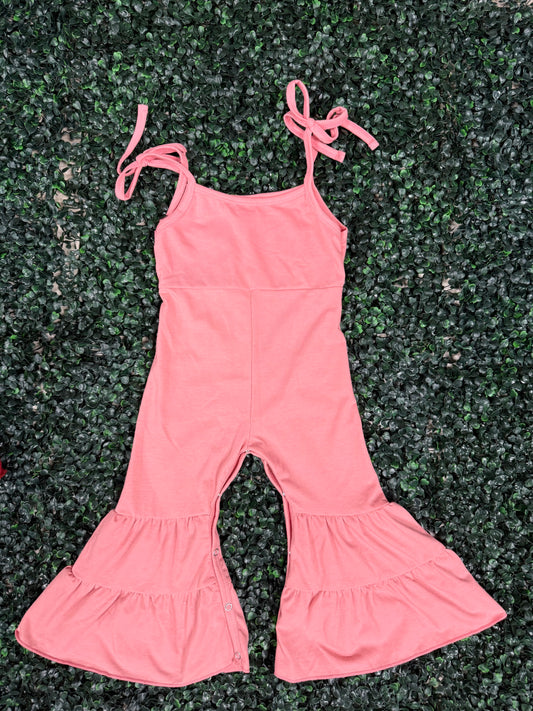 Ruffled Bell Bottom Romper - Pink
