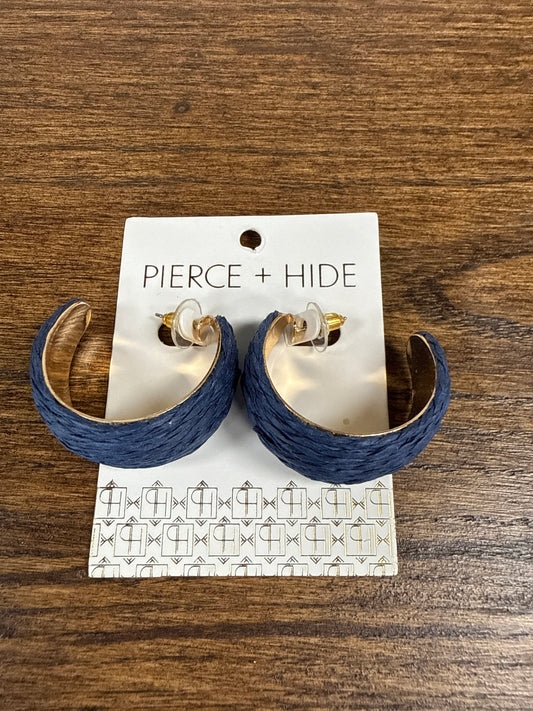 Navy Raffia + Gold Hoop Earrings