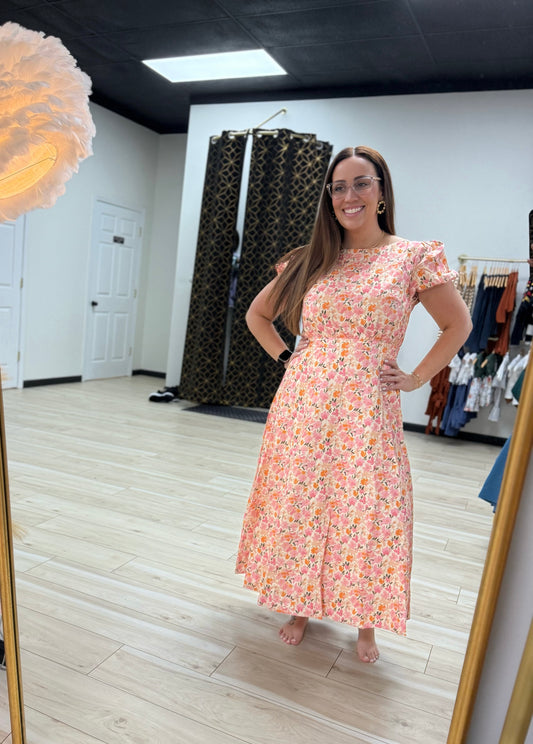 Flower Boat Neck Midi Dress