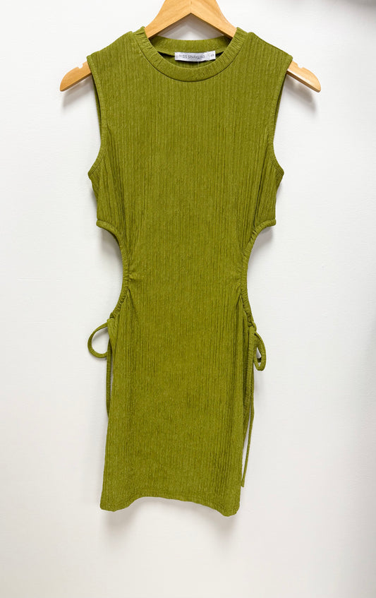 Green Ribbed Dress w/Side Ties