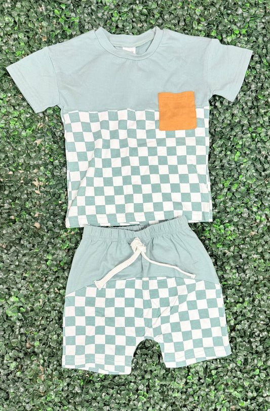Seafoam and Checkered Ombré Short Set